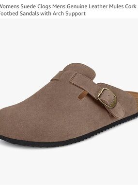 Birkenstock look alike- Taupe Suede Slip-On Loafers with Buckle